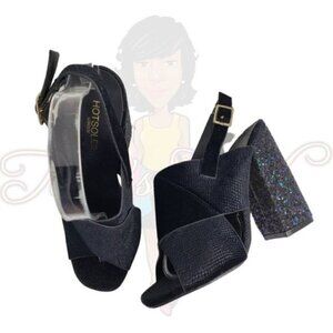 Hotsoles Open Toe Slingback Buckle Sparkle Heels 7
